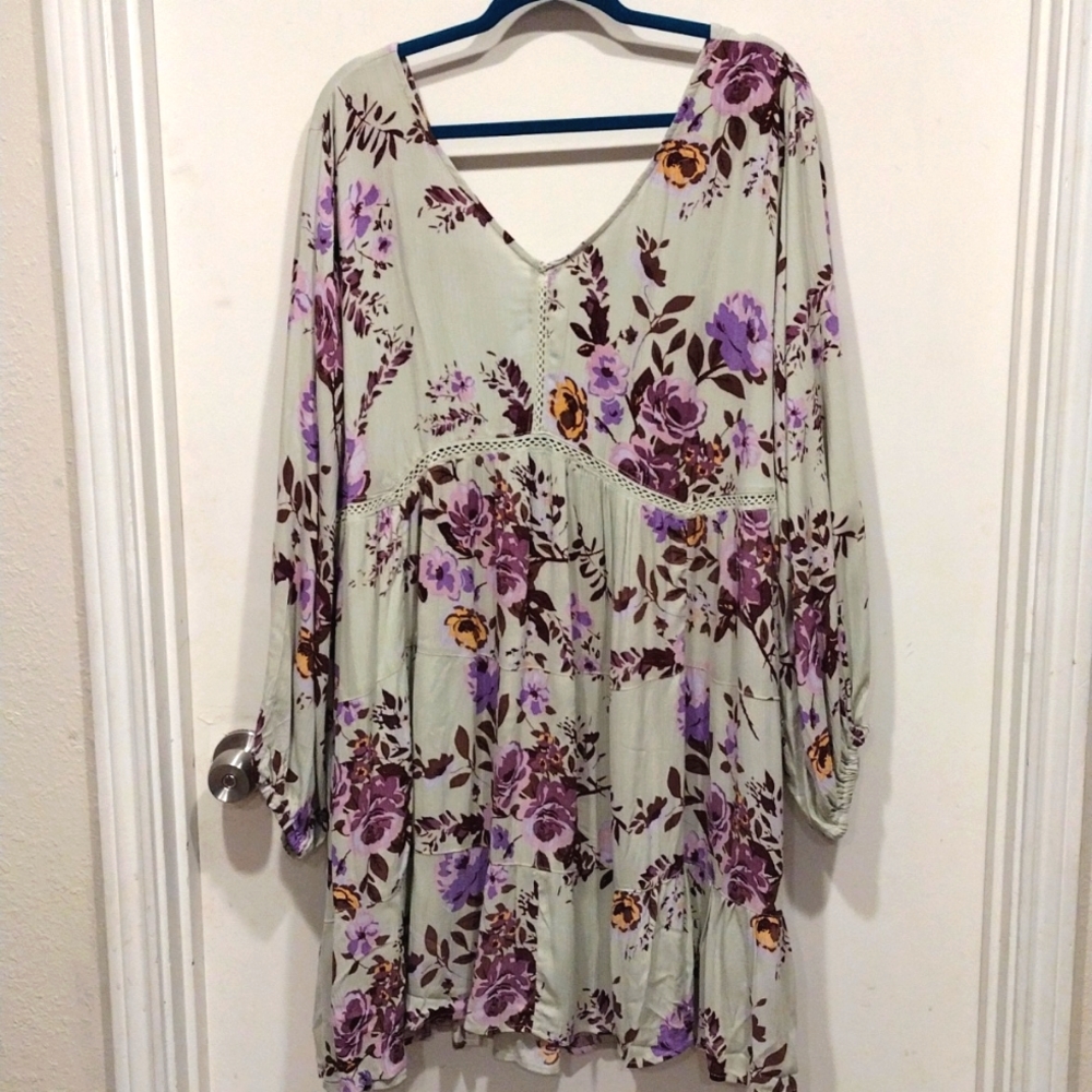 Angie Floral V-Neck Dress - Purple and Yellow
